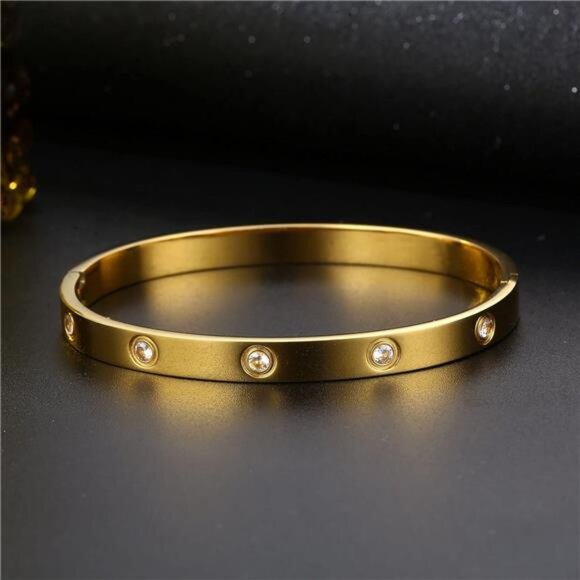 Women's Stainless Steel Crystal Bracelet with Cubic Zirconia Hinge Oval Bangle - Picture 5 of 7